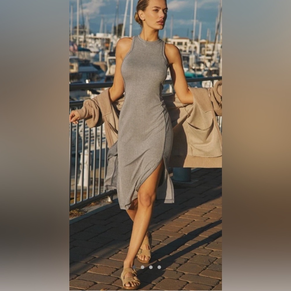 Daily Practice by Anthro Lime Out Midi Dress Body Con Blue/Gray Sz Large Minimal